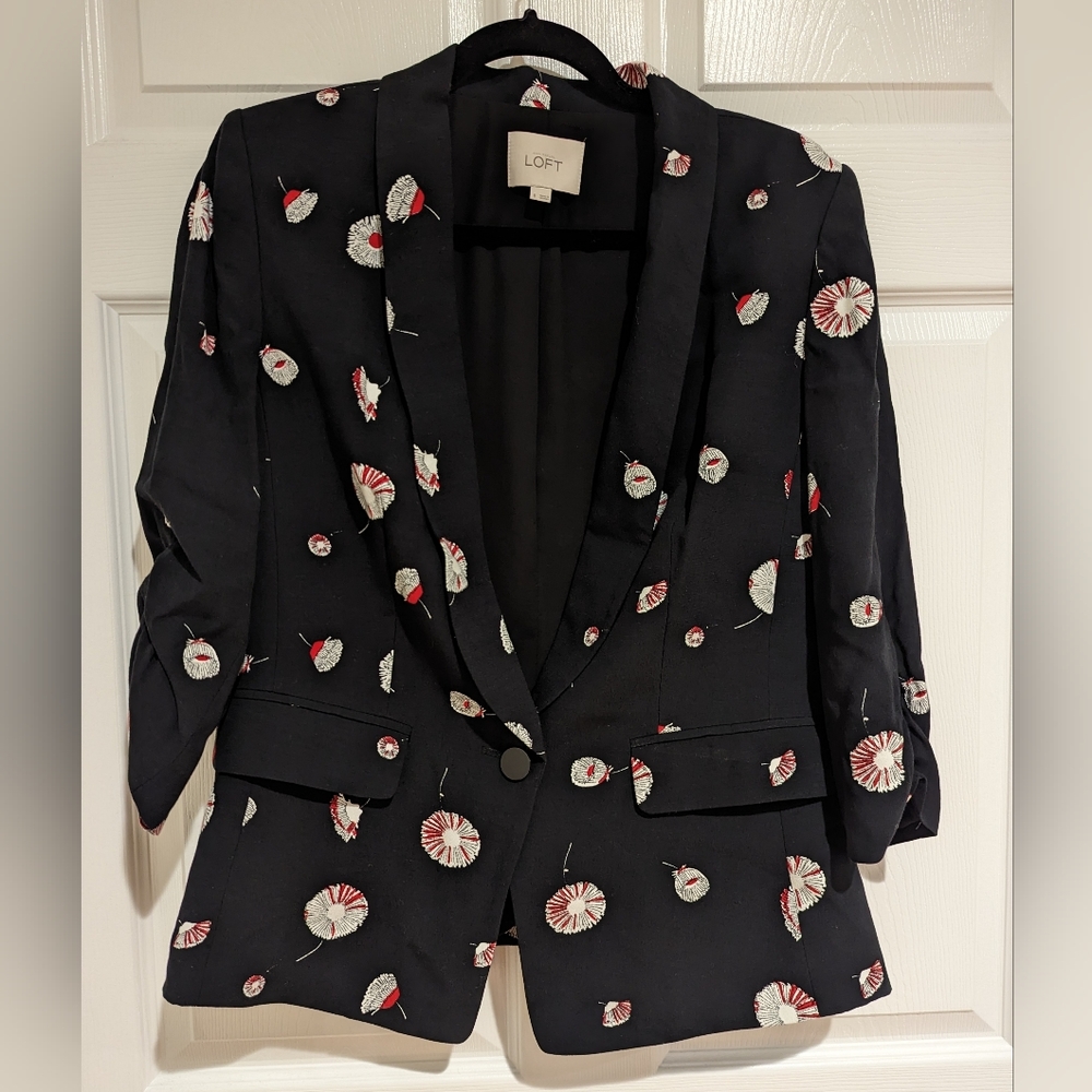 Flower Patterned LOFT Black Blazer, Size 8